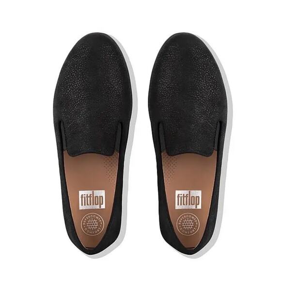 FitFlop Super Skate Women's 11 Slip On Comfort Flat Loafer Black Pebbled - Picture 1 of 9
